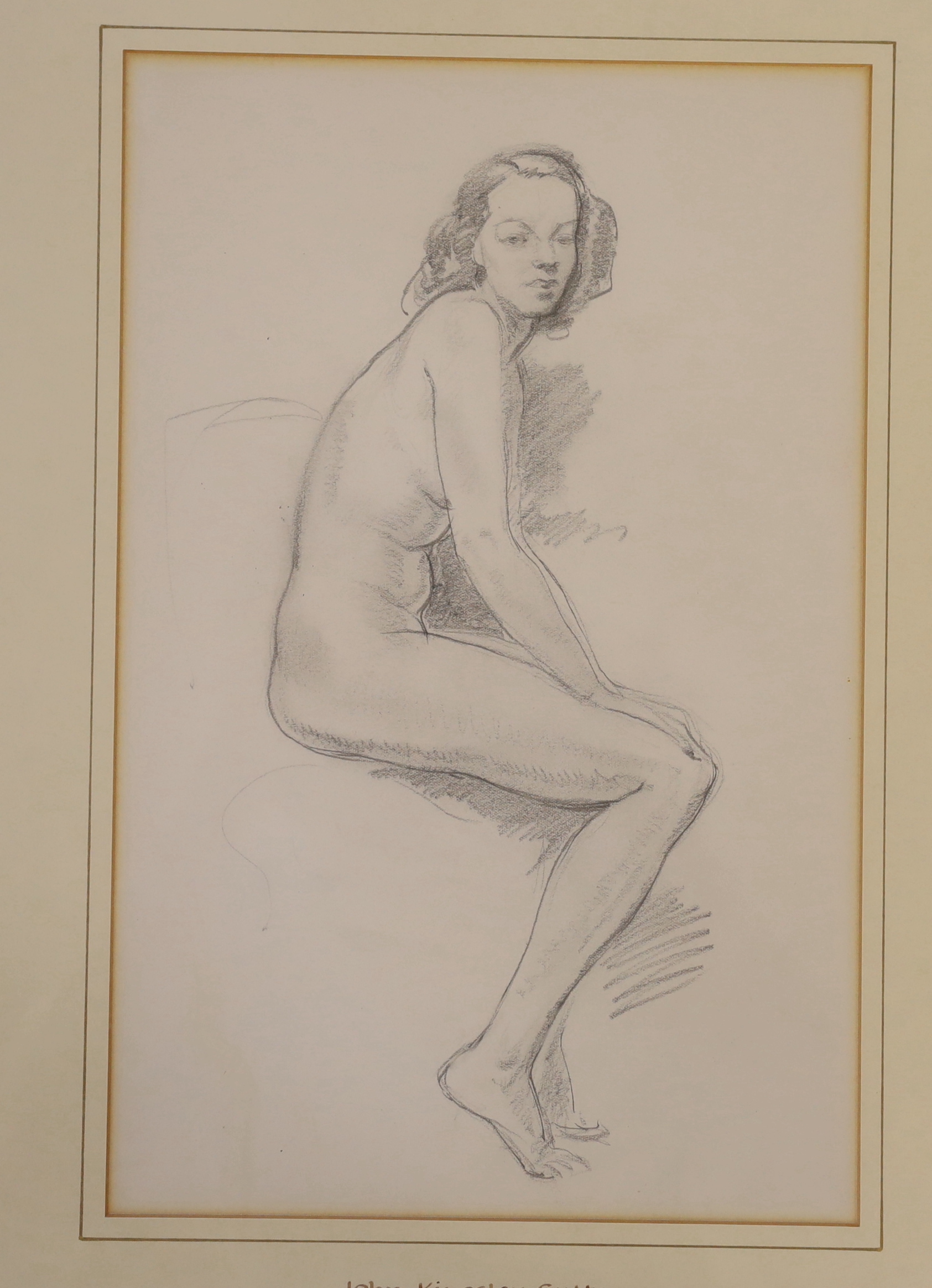 John Kingsley Sutton (1907-1976), two pencil sketches, Nude ladies, inscribed to the mount, largest 34 x 21cm